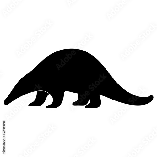 Silhouette of an anteater walking gracefully on a white background