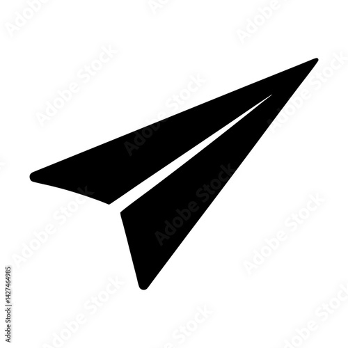 A simple iconic black paper airplane design on a bright white background