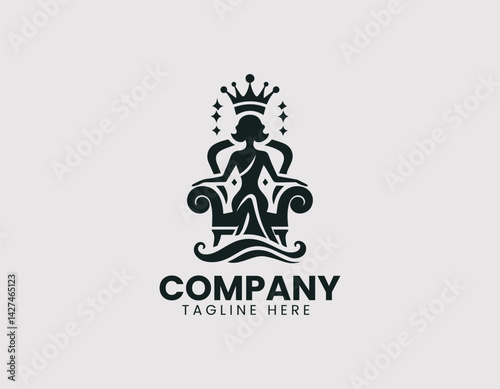 Elegant Queen Silhouette Crown Throne Vector Logo Design, Regal Queen Silhouette Crown Ornate Throne Logo