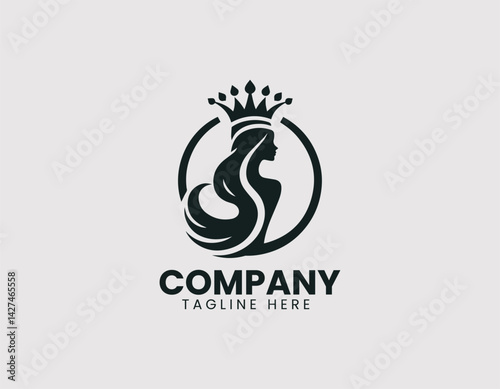 Elegant Queen Silhouette Crown Throne Vector Logo Design, Regal Queen Silhouette Crown Ornate Throne Logo