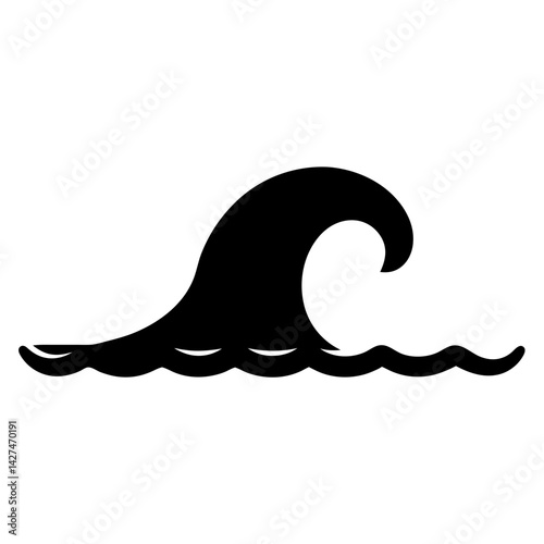 Simple Black and White Vector Image of a Rolling Ocean Wave