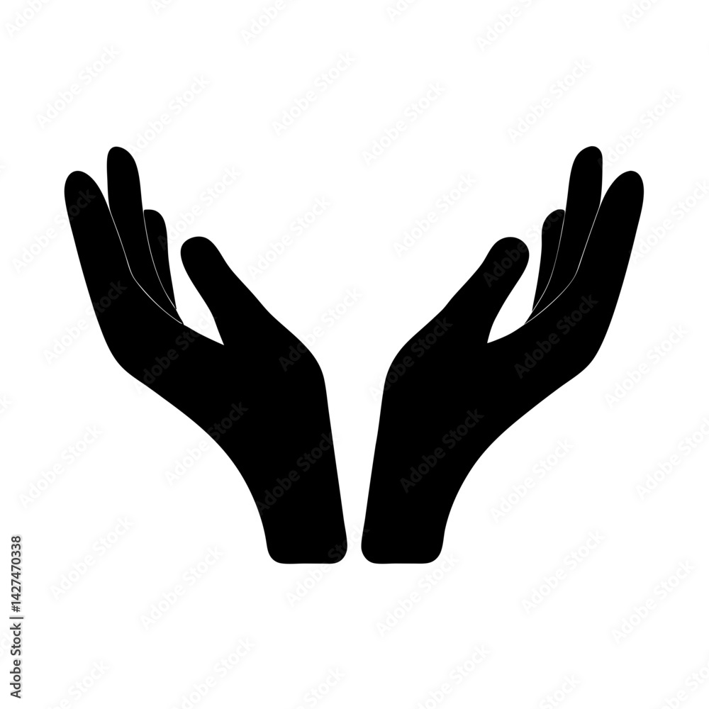 Two hands in silhouette reaching upwards on a white background simple design Two hands in silhouette reaching upwards on a white background simple design