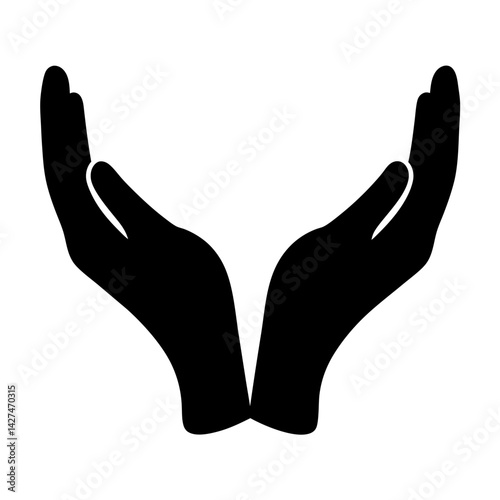 Silhouette of open hands cupped together conveying offering or receiving concept