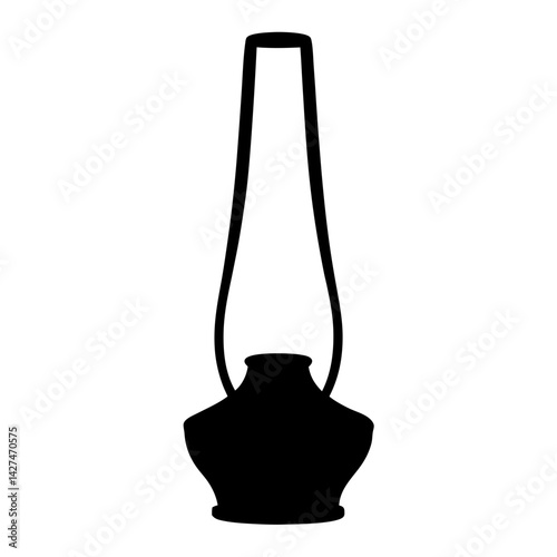Silhouette of vintage kerosene lantern standing tall against a white backdrop