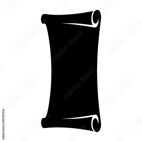 A single vintage unrolled blank scroll silhouette on a white background