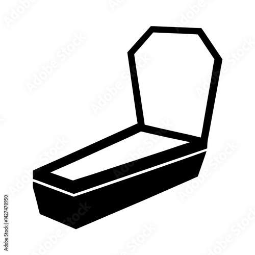 Open black and white coffin illustration with a simple and clean design
