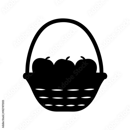 A silhouette image of a basket filled with three ripe apples