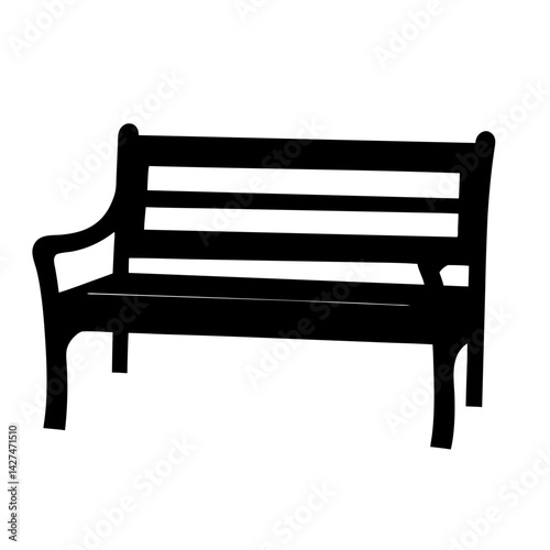 Silhouette of a wooden park bench in a minimalist design art style