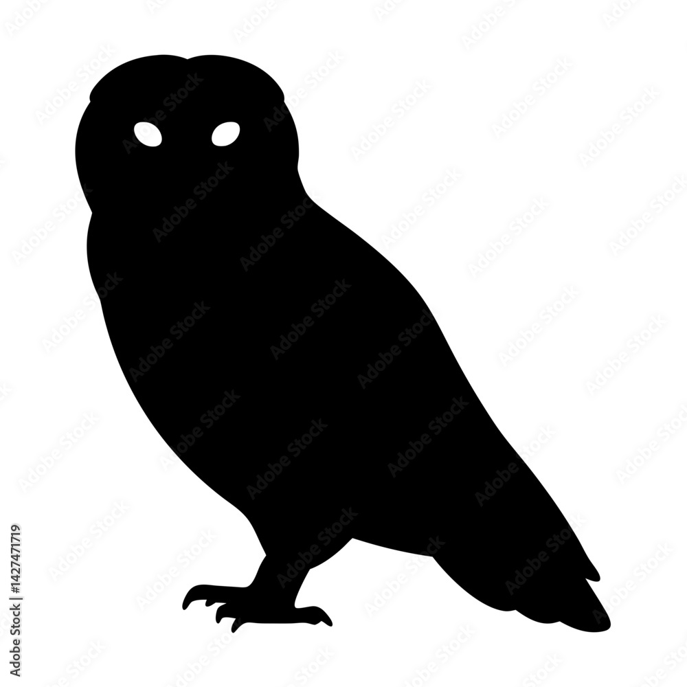 Obraz premium Silhouette of an Owl with piercing eyes standing against a white background
