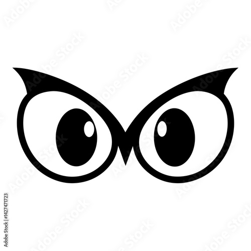 Bold black and white cartoon owl eyes with an expressive stare