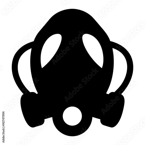 A stylized gas mask silhouette with unique design elements in solid black