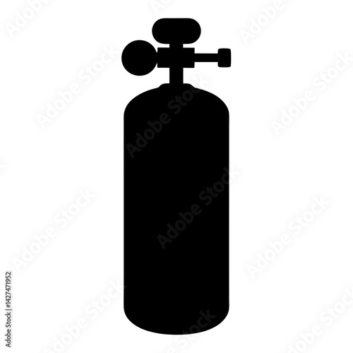 Silhouette of a scuba diving tank with regulator on a white background