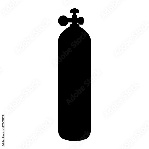 Isolated Scuba Diving Air Tank Black Silhouette on White Background