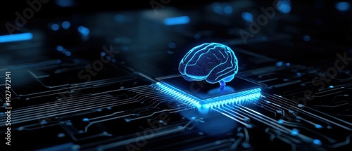 Obraz na płótnie Digital brain on a circuit board, symbolizing artificial intelligence and technology integration. w salonie