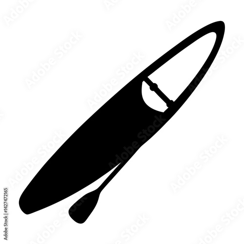 Black silhouette of a kayak with a paddle resting on the side