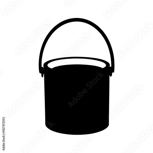 A simplistic black silhouette of a bucket with a curved handle
