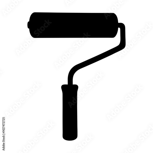 Silhouette illustration of a paint roller with handle ready to paint