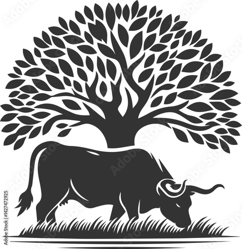 Angus cattle grazing silhouette