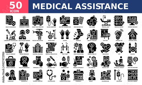 Medical Assistance icon collection set. Simple glyph vector.