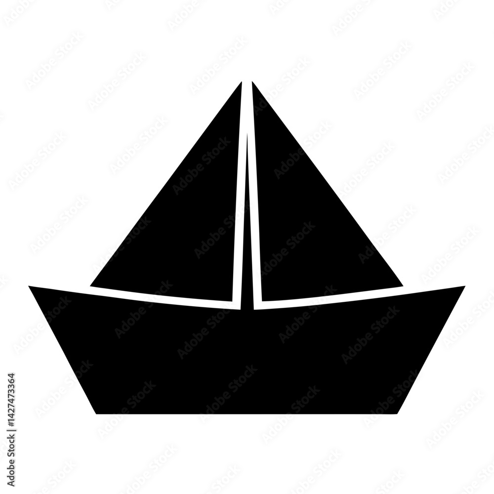 Simple black vector paper boat image on a plain white background Simple black vector paper boat image on a plain white background