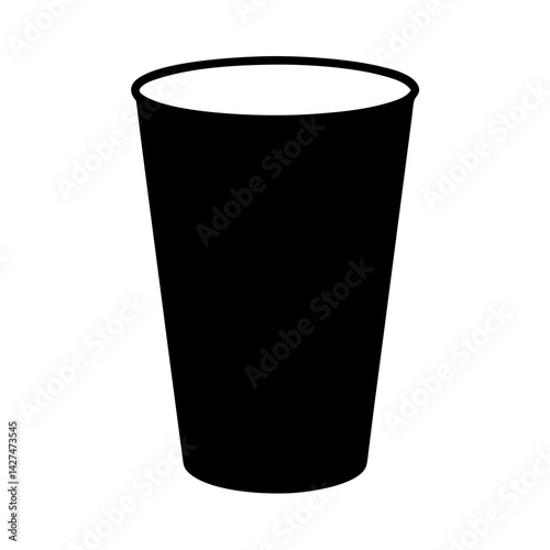 Black disposable cup silhouette on white background representing beverages