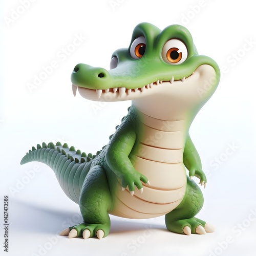 3d cute animation of a crocodile on white background