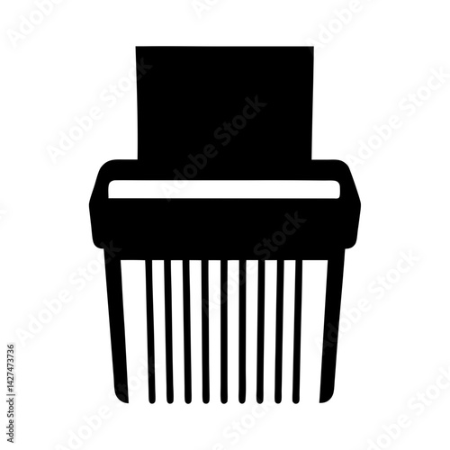 A minimal black and white vector image of a paper shredder machine