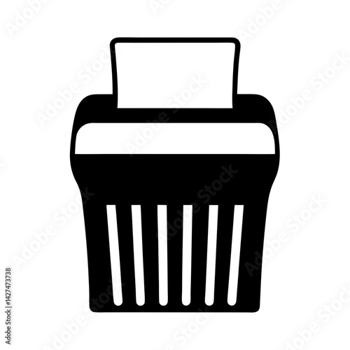 Black and white minimalistic illustration of a paper shredder device, useful for office work