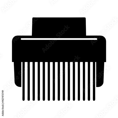 Black and white illustration of a modern paper shredder machine tool