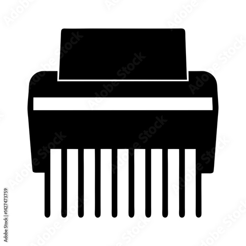 A monochrome minimalist paper shredder icon for secure document disposal depiction