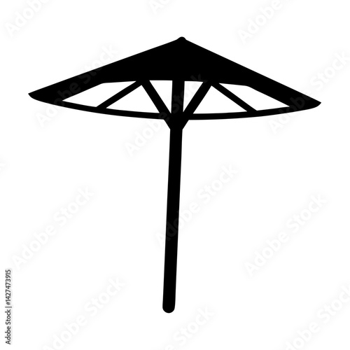 Minimalist Silhouette of a Beach Umbrella Offering Shade and Protection From Sun