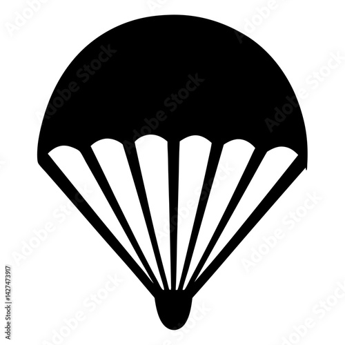 Simple black silhouette of a parachute on a white background image