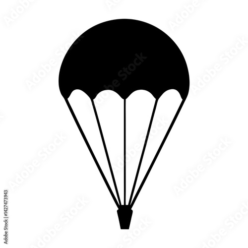 Simplified black and white parachute icon for jumping and flying sports