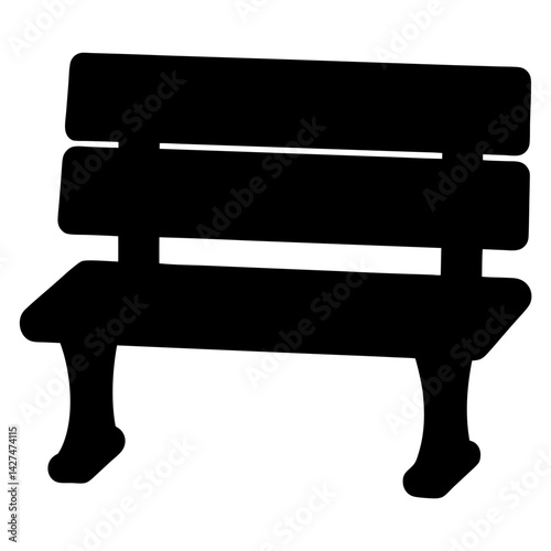Silhouette of a traditional park bench with a slatted back and seat