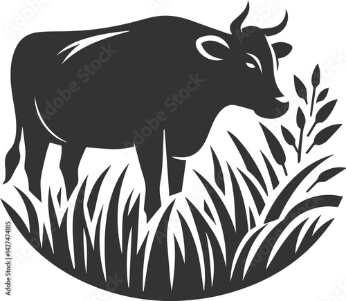 Angus cattle grazing silhouette