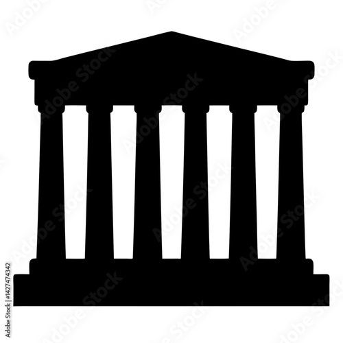 Silhouette of classical temple with columns and pediment, a symbol of heritage