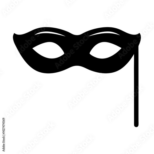 Elegant black masquerade mask on a stick for parties and celebrations