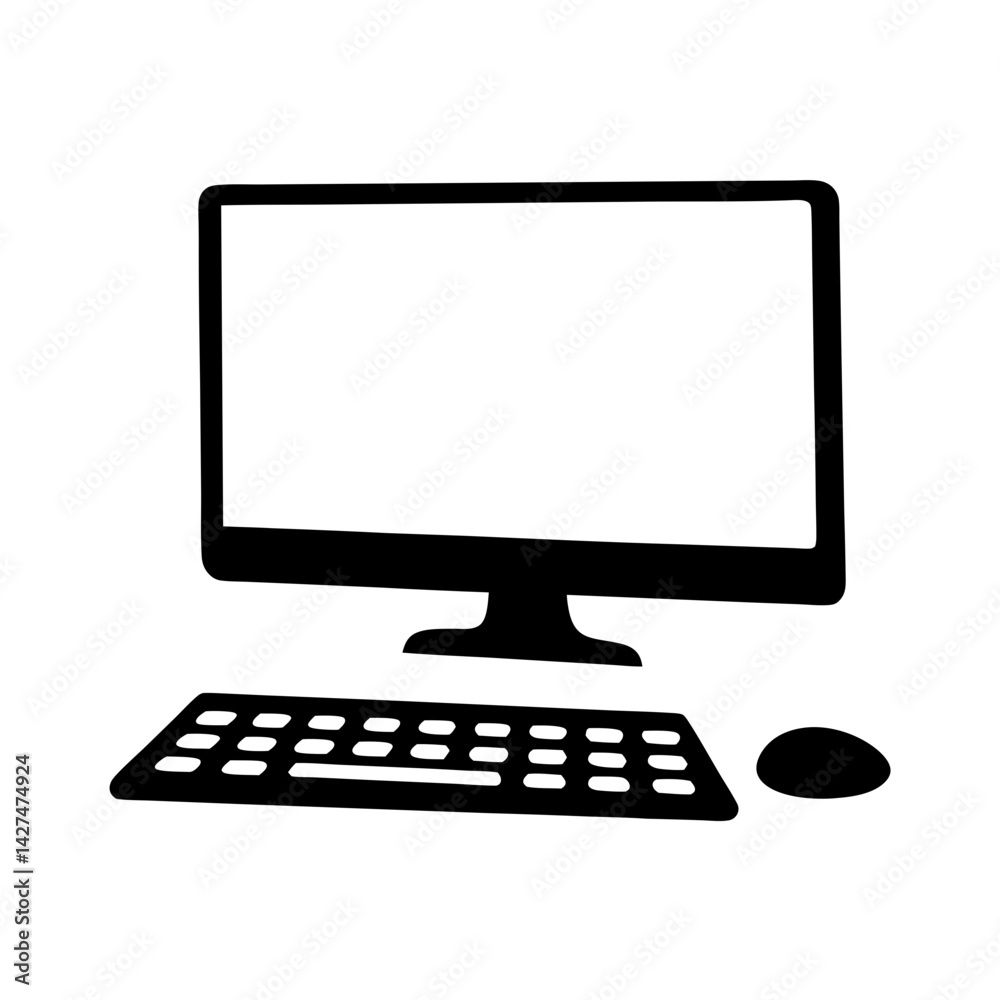 Stylized Computer Set with Monitor, Keyboard, and Mouse Black Silhouette Stylized Computer Set with Monitor, Keyboard, and Mouse Black Silhouette