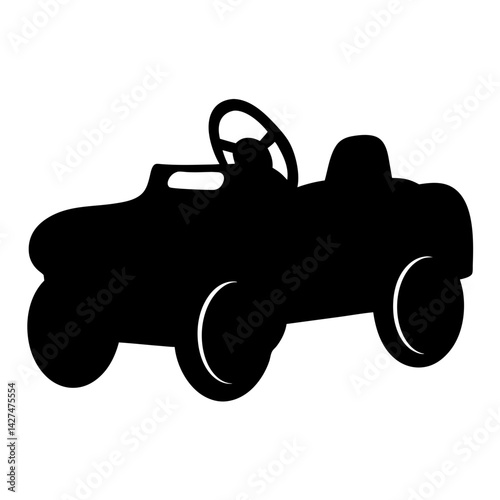 Black silhouette illustration of a vintage pedal car toy vehicle