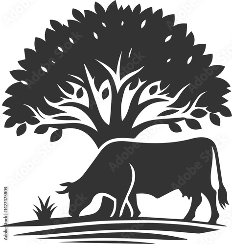 Angus cattle grazing silhouette