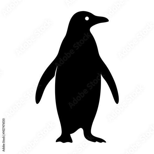 Simple black and white illustration of a penguin standing upright figure