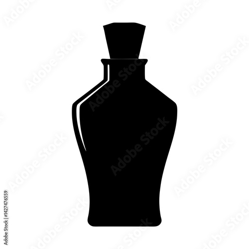 Monochrome silhouette of an antique apothecary bottle with a geometric shaped stopper