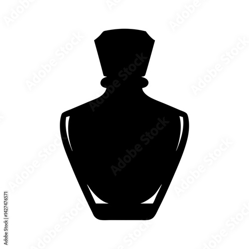 Elegant black perfume bottle silhouette with a distinctive geometric top shape