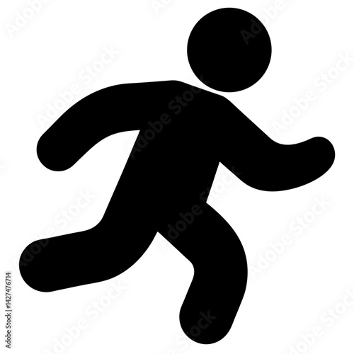 Stylized black and white silhouette of a person running or jogging fast