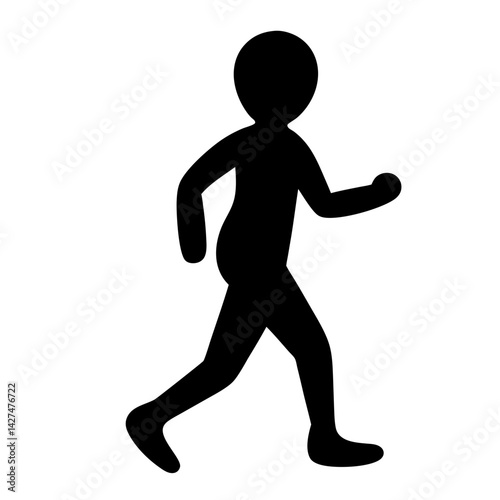 Simple black silhouette of a person jogging or running on white background