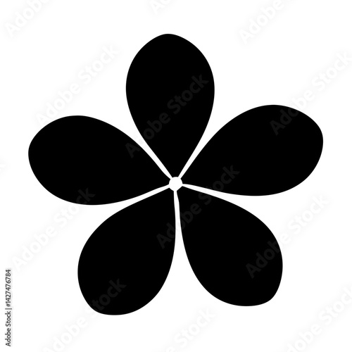 Elegant minimalist black five petal flower illustration on a crisp white background