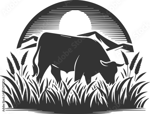 Angus cattle grazing silhouette
