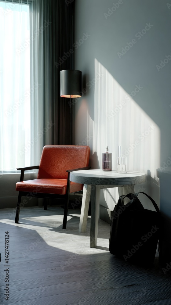 Sunlit Room: Modern Chair, Side Table, and Serene Atmosphere