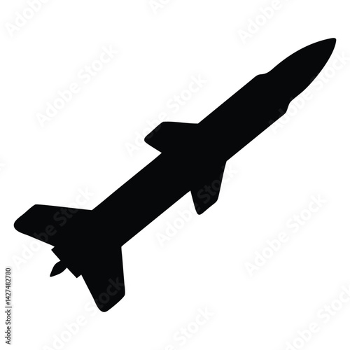 Silhouette of a Rocket Missile Isolated on a White Background

