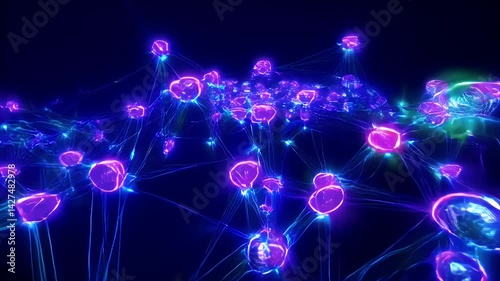 Wallpaper Mural Animated Looping of Glowing Network Nodes with Vibrant Purple and Blue Lights Intricate Connections Against Dark Background Perfect for Decoration Torontodigital.ca